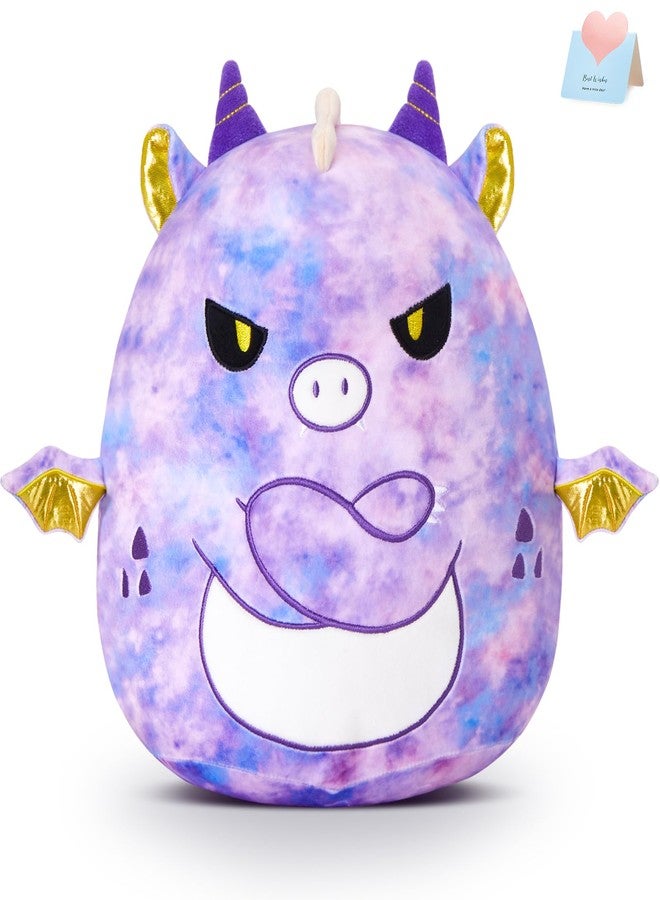 Glow Guards Original 12" Purple Tie-Dye Dragon Plush Pillow - Cute Stuffed Animal Soft Toy Dinosaur - Birthday Gift for Boys Girls Kids, The Angry Dragon - Image 1